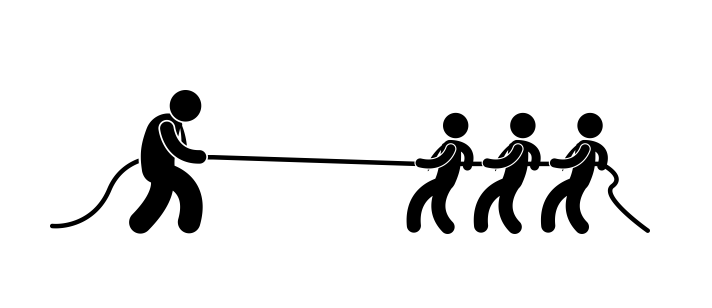 black and white graphic of tug of war